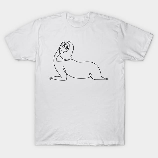 One Line Sloth Upward Facing Dog T-Shirt by huebucket